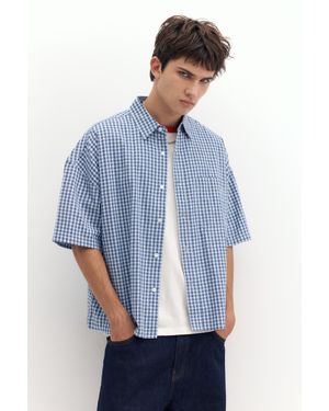 Pull&Bear Camicia Maniche Corte A Quadri - Blu