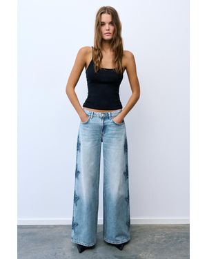 Pull&Bear Jeans Met Wijde Pijpen En Sterren - Blauw
