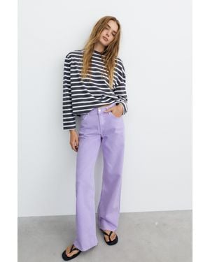 Pull&Bear Jeans Met Hoge Taille En Wijde Pijpen - Paars