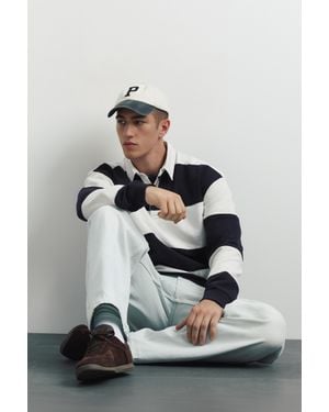 Pull&Bear Polo A Maniche Lunghe A Righe - Grigio