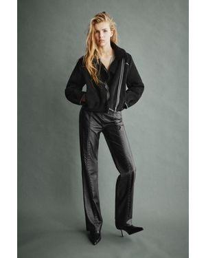 Pull&Bear Broek Met Leereffect En Stiksels - Grijs