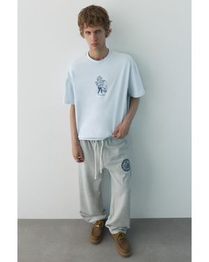 Pull&Bear Boxy T-Shirt Met Graphic - Grijs