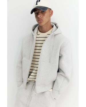 Pull&Bear Felpa Con Cappuccio E Zip Effetto Neoprene - Grigio
