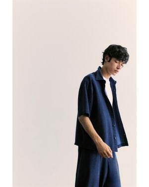 Pull&Bear Rustiek Overhemd Met Korte Mouw - Blauw