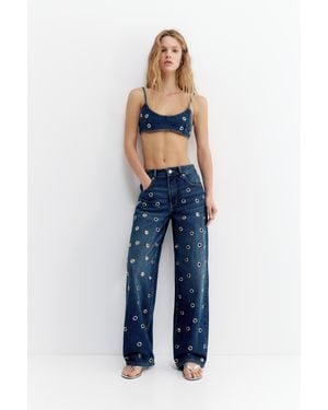 Pull&Bear Jean Baggy Œillets - Bleu