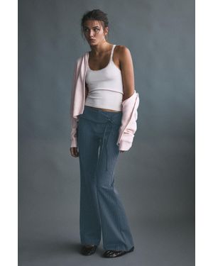 Pull&Bear Pantaloni A Campana Gessati Con Cintura - Grigio