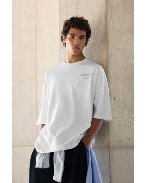 Pull&Bear Boxy Fit T-Shirt Met Tekst - Wit