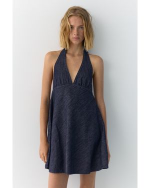 Pull&Bear Vestito Corto Jeans Halter - Blu