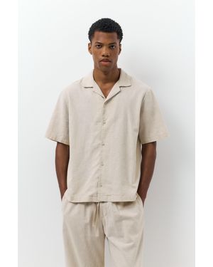 Pull&Bear Camicia A Maniche Corte Con Lino - Neutro