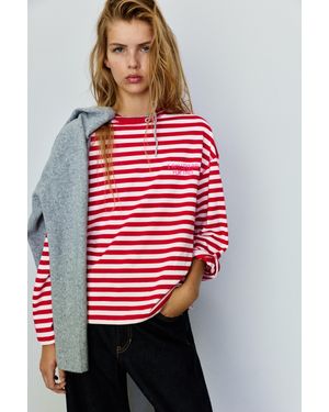Pull&Bear T-Shirt Oversize Rayures Texte - Rouge