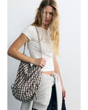 Pull&Bear Borsa Shopper A Quadri - Bianco