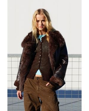 Pull&Bear Veste Double Face Col Montant - Marron