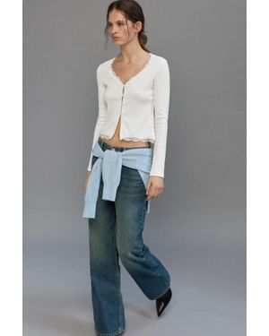 Pull&Bear T-Shirt Dentelle Et Boutons - Gris
