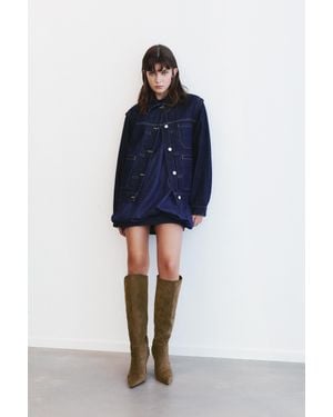 Pull&Bear Bottes Hautes À Talon - Bleu