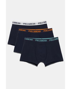 Pull&Bear Pacco 3 Boxer Neri Logo - Blu