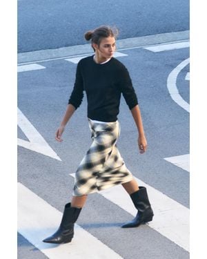 Pull&Bear Jupe Midi À Carreaux - Blanc