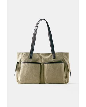 Pull&Bear Borsa Shopper Multipocket - Neutro