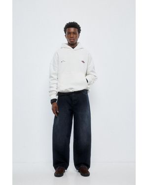 Pull&Bear Jean Baggy Relaxed Fit Contrasté - Blanc