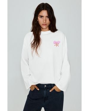 Pull&Bear T-Shirt Oversize Con Grafica Floreale - Bianco