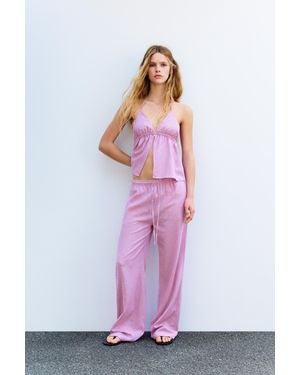 Pull&Bear Gestreepte Pyjamalook Broek Met Linnen - Wit