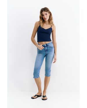 Pull&Bear Jeans Capri Vita Media - Blu