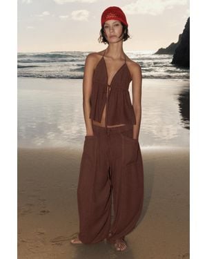 Pull&Bear Barrel Fit Broek Van Linnenmix - Bruin