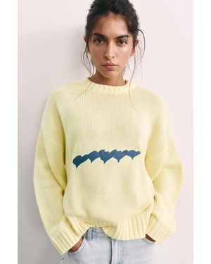 Pull&Bear Oversized Trui Met Hartjes - Geel