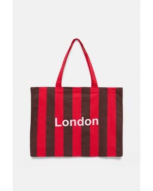 Pull&Bear Tote Bag Righe Città - Rosso