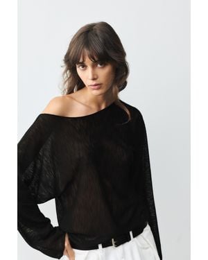Pull&Bear Asymmetrisch Fijngebreid T-Shirt - Zwart