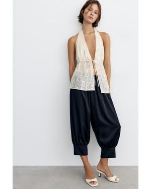 Pull&Bear Top Encolure Américaine À Paillettes - Neutre