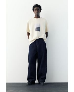 Pull&Bear Felpa A Maniche Corte Con Grafica - Blu