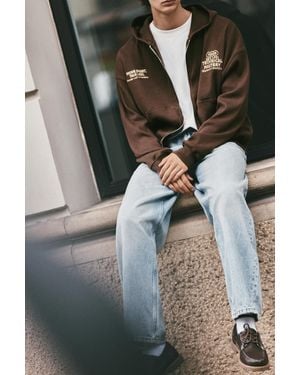 Pull&Bear Sweat À Capuche Zippé Brodé - Noir