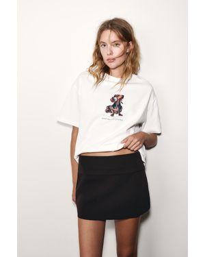 Pull&Bear T-Shirt Regular Imprimé Chien - Blanc