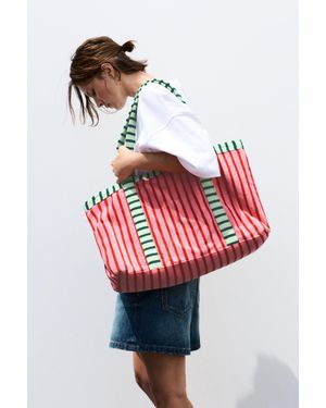 Pull&Bear Borsa Shopper A Righe Effetto Spugna - Rosso