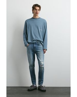 Pull&Bear Skinny Jeans Met Scheuren - Blauw