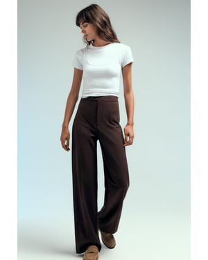 Pull&Bear Pantalon Wide Leg Pinces - Marron