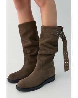 Pull&Bear Bottes Hautes À Boucle En Cuir - Marron