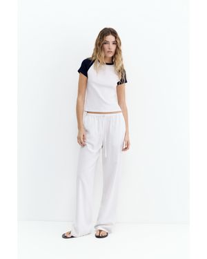 Pull&Bear Pantaloni Jogger Misto Lino - Bianco