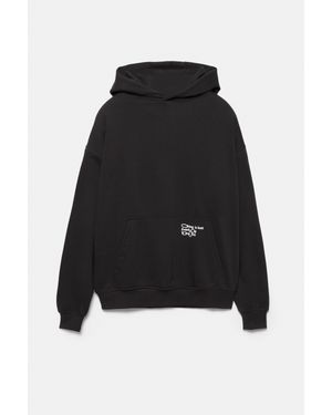 Pull&Bear Felpa Con Cappuccio Nera Grafica - Nero