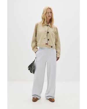 Pull&Bear Wide Leg Joggingbroek Met Naad - Wit