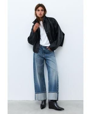 Pull&Bear Baggy Jeans Met Omgeslagen Zoom - Blauw