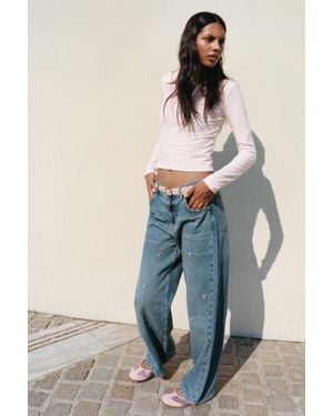 Pull&Bear Jean Baggy Lunes Brodées - Bleu