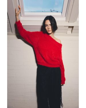 Pull&Bear Pull Asymétrique Fausse Fourrure - Rouge