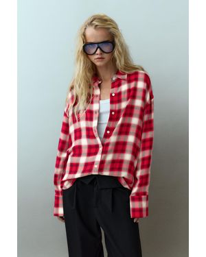Pull&Bear Chemise À Carreaux Manches Longues - Rouge