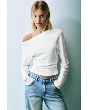 Pull&Bear Top Asymétrique À Manches Longues - Blanc