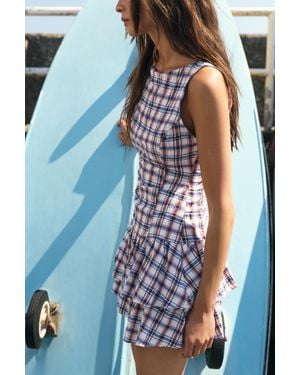 Pull&Bear Vestito Corto A Quadri Con Volant - Blu