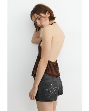 Pull&Bear Mini Short Similicuir Clous - Noir