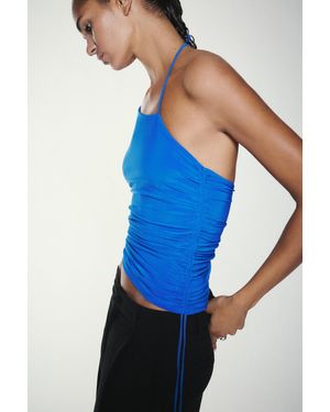 Pull&Bear Asymmetrische Haltertop Met Plooitjes - Blauw