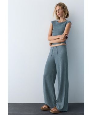 Pull&Bear Pantaloni Gamba Larga Bambula - Blu