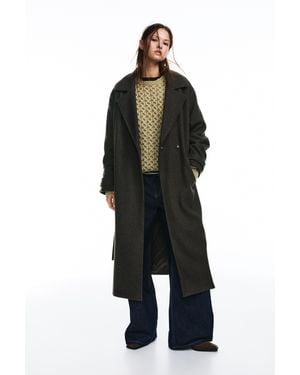 Pull&Bear Manteau Long En Drap De Laine Avec Ceinture - Noir